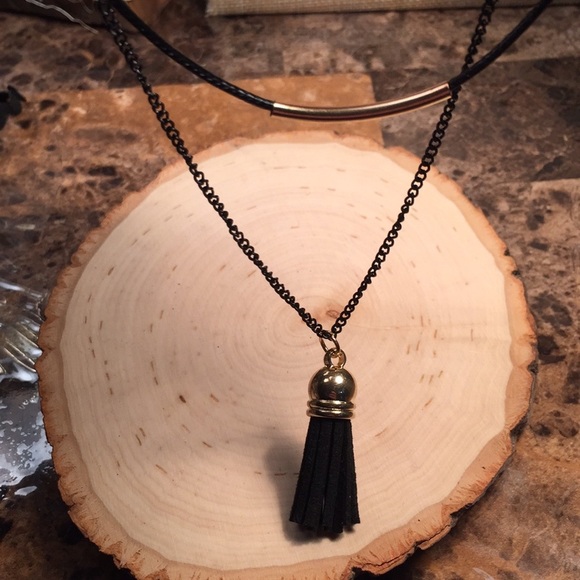 Black choker tassle black gold choker boho NEW double layer choker necklace - Picture 8 of 10